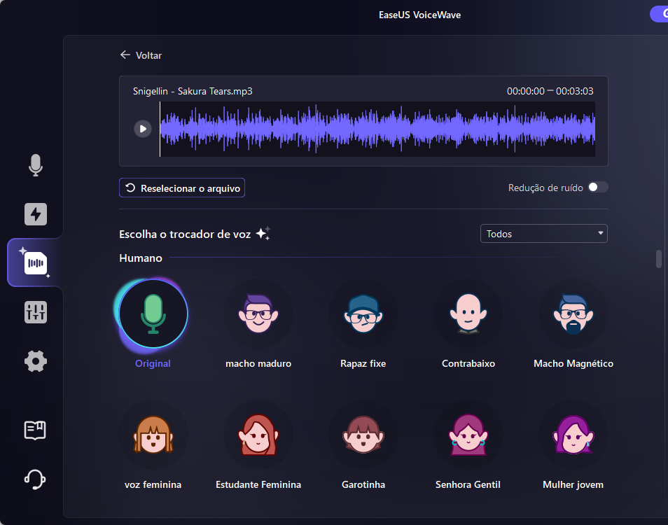 lista de vozes disponíveis em easeus voicewave