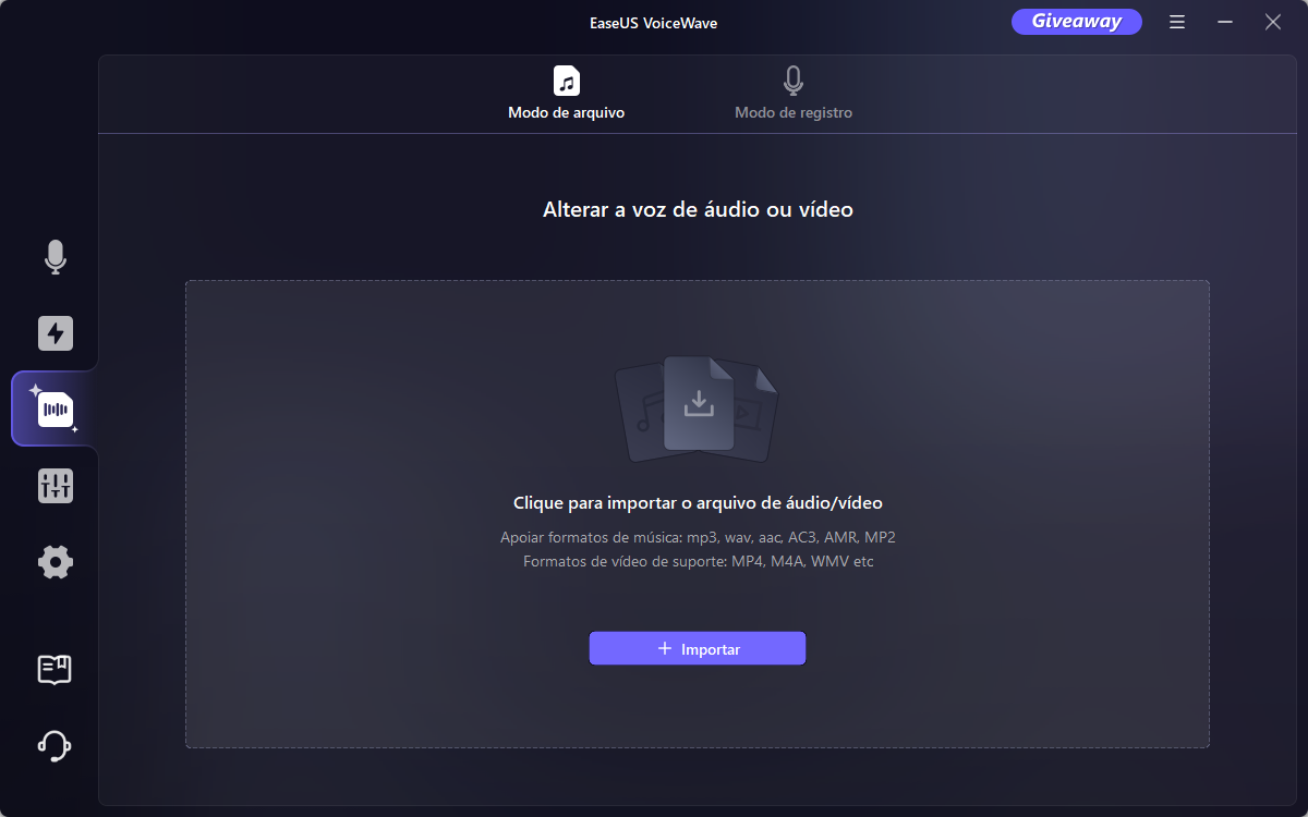 trocador de voz do arquivo da easeus voicewave