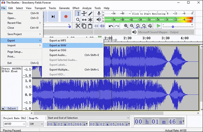 mit Audacity MP4 in WAV konvertieren