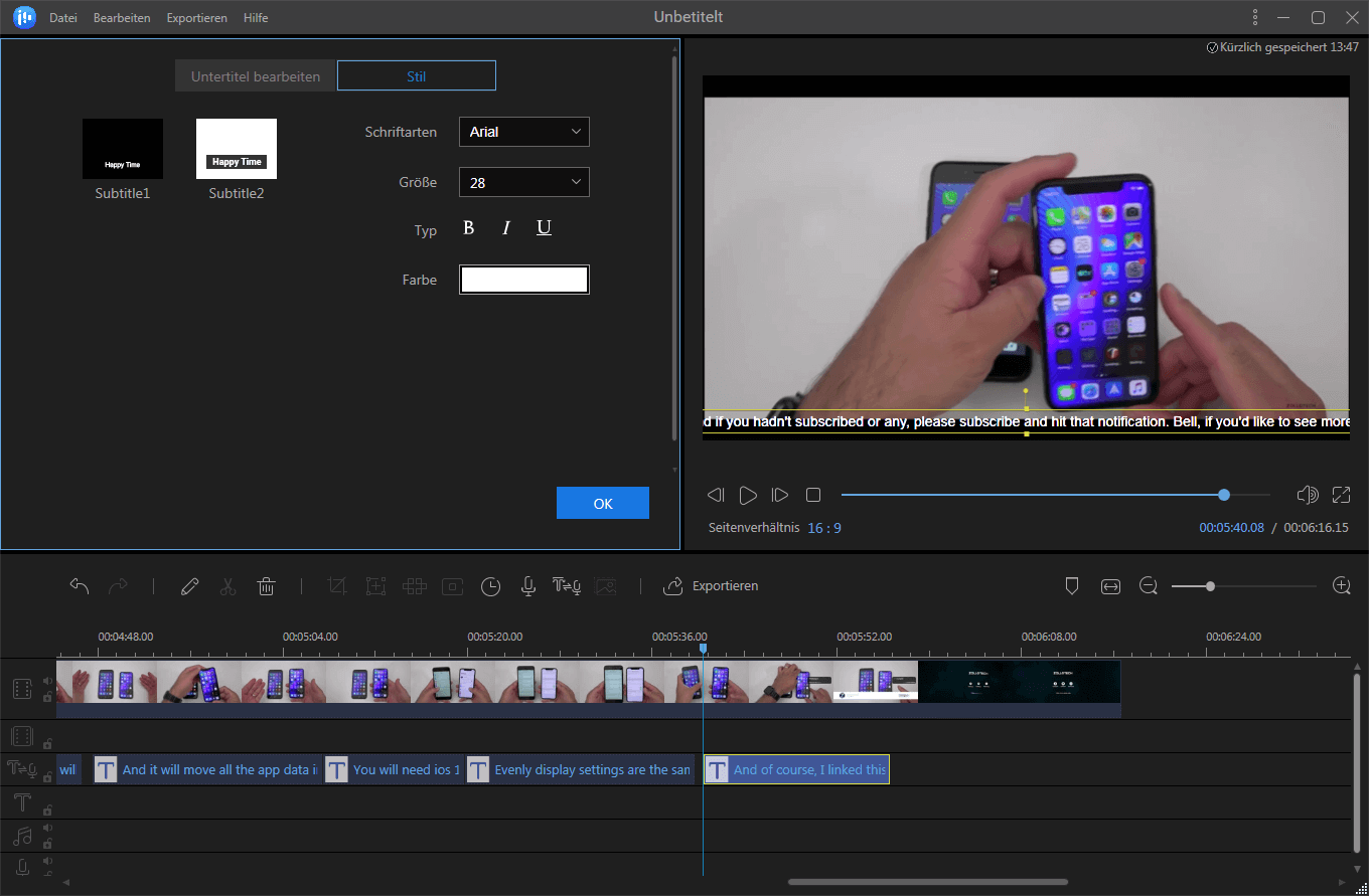 Video Untertitel bearbeiten.