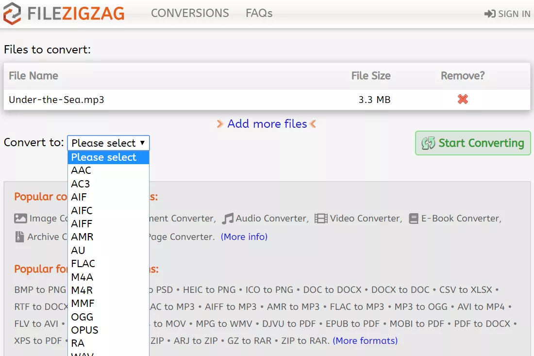 FileZigZag- best free audio converter
