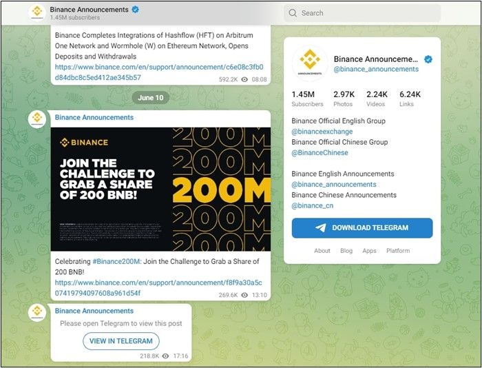 Aperçu de la chaîne Binance