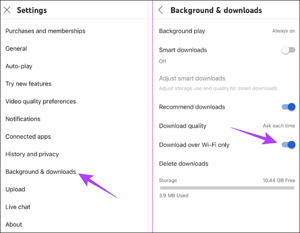 vérifier les paramètres de téléchargement