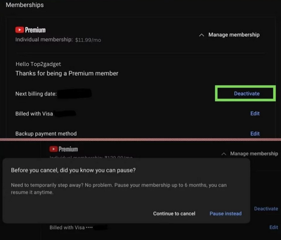 vérifier l'expiration de l'abonnement YouTube