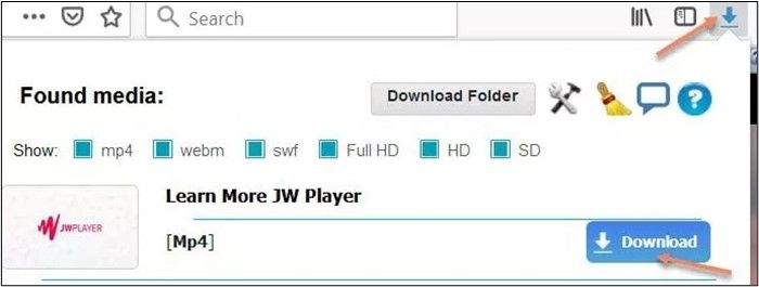 Firefox 擴充功能中的下載選項