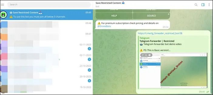 apri il video di telegram