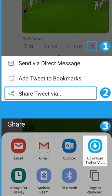 Partager Tweeter via l'application