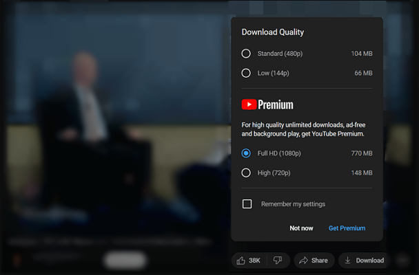 choose the quality you want to download with