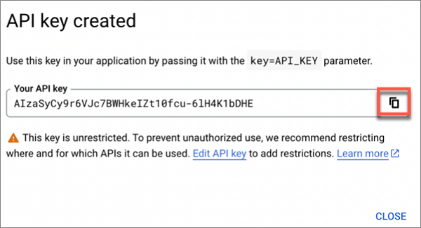 clé API Google Drive générée