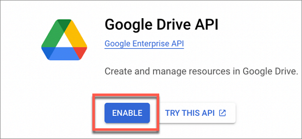 activer l'API Google Drive