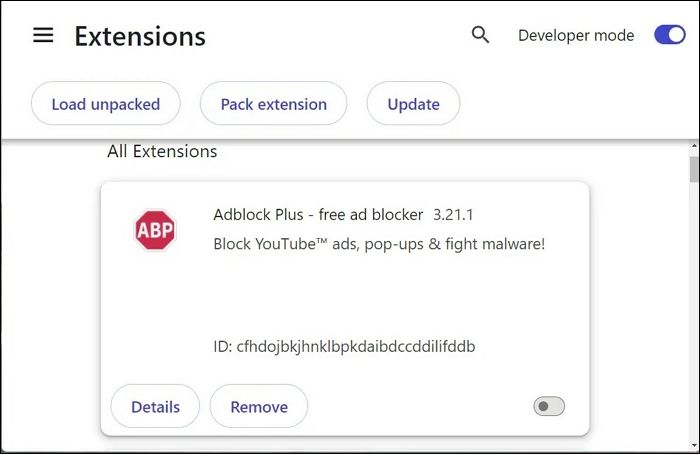 comprobar y desactivar la extensión