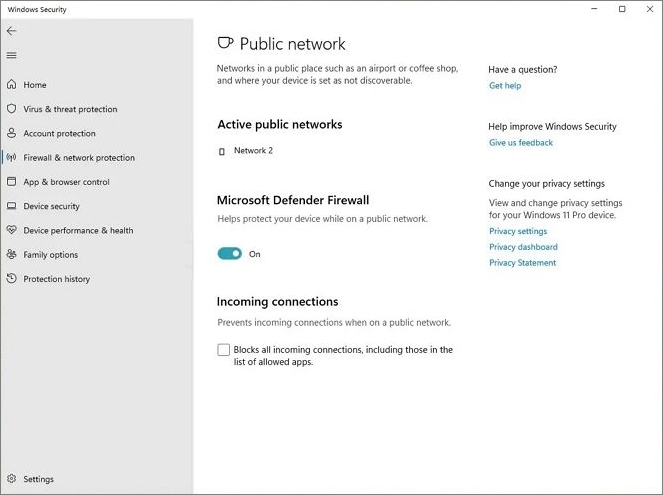 activar el cortafuegos defensor