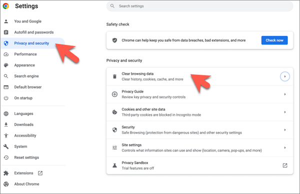 limpar dados de navegação do navegador Chrome