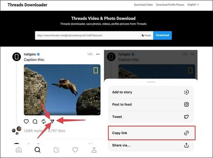 baixar vídeos de Threads usando um navegador