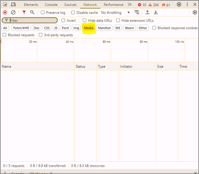 透過檢查元素的媒體選項