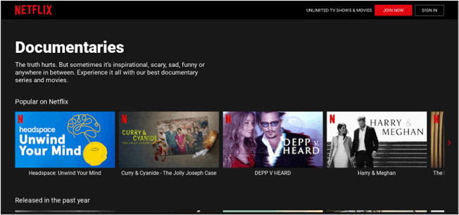Netflix ver documentales online