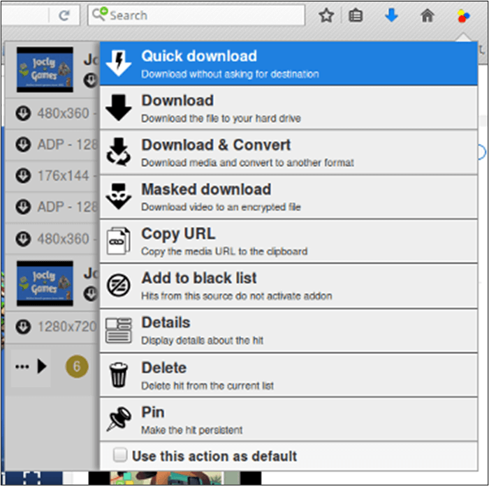 擴充功能中的快速下載選項