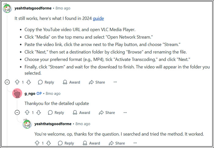 vlc download youtube video comment