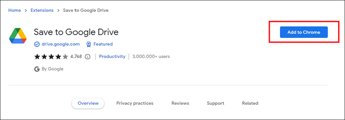 scarica l'estensione salva su Google Drive