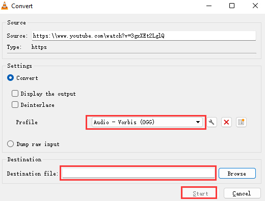 selecione OGG como formato de saída