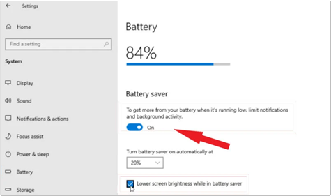 désactiver le mode d'économie de batterie