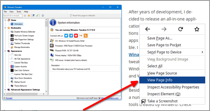 在 Firefox 中查看頁面信息