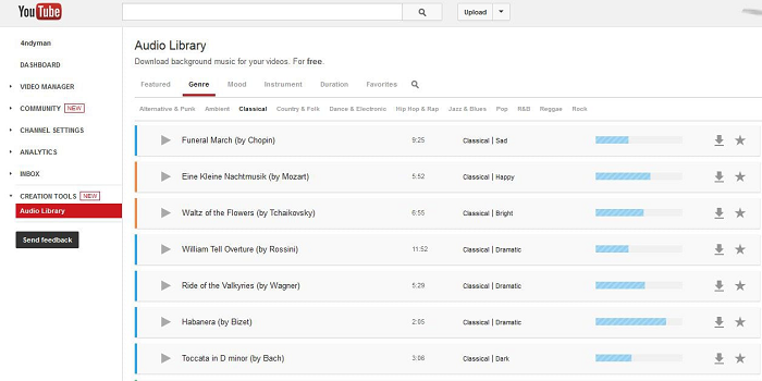 Bibliothèque audio YouTube