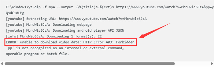 yt-dlp http-Fehler-Screenshot