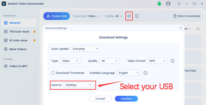 select your USB as the save path