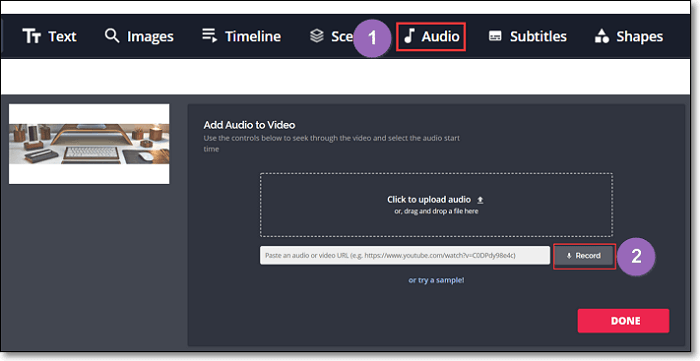 Iniciar grabación de voz en off para vídeo