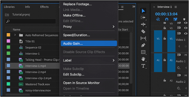 Ajuster le gain audio de Premiere Pro