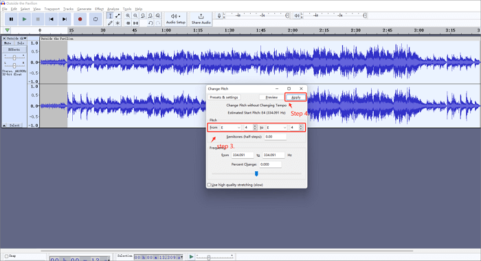 audacity ajustar pitch aplicar