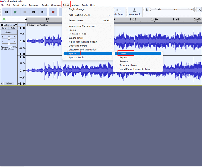 audacity inverti traccia