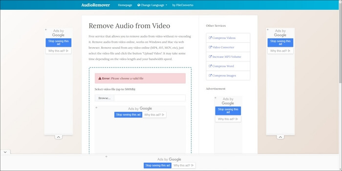 Audioremover-Schnittstelle