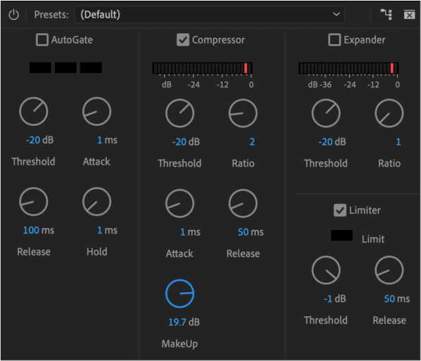 effets disponibles pour l'effet dynamique premiere pro