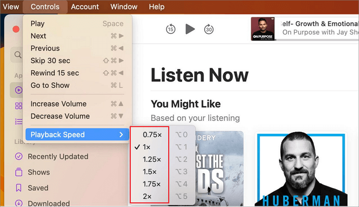 modifier la vitesse des podcasts sur Mac