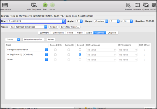 verifique o HandBrake do título