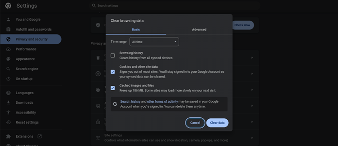 Löschen aller Surfdaten