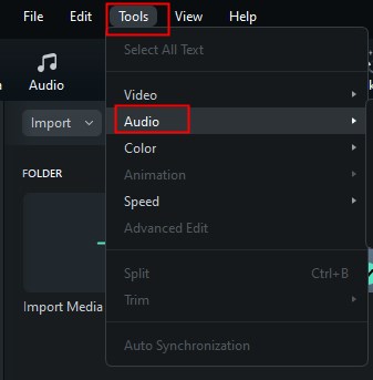 fare clic su strumenti e audio