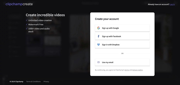 create clipchamp account