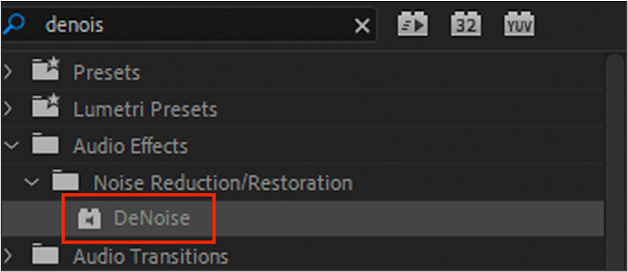opción denoise en premiere pro