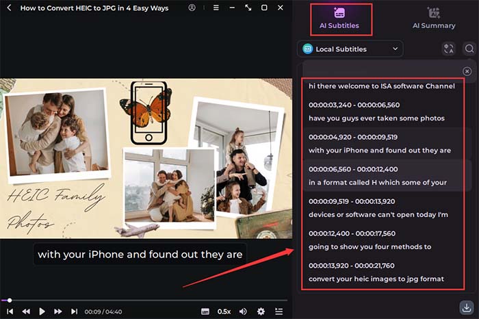 generate subtitles with easeus ai media player