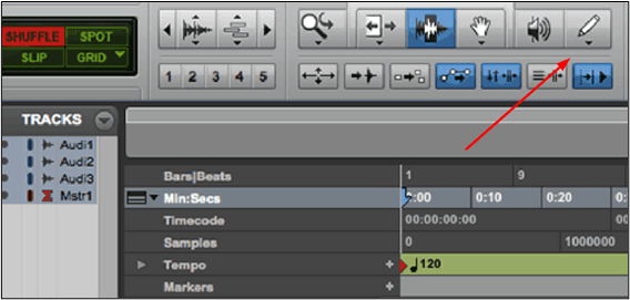 botón lápiz de edición en pro tools