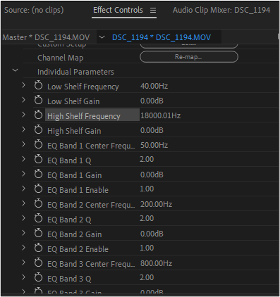 commandes d'effet pour l'égaliseur paramétrique premiere pro