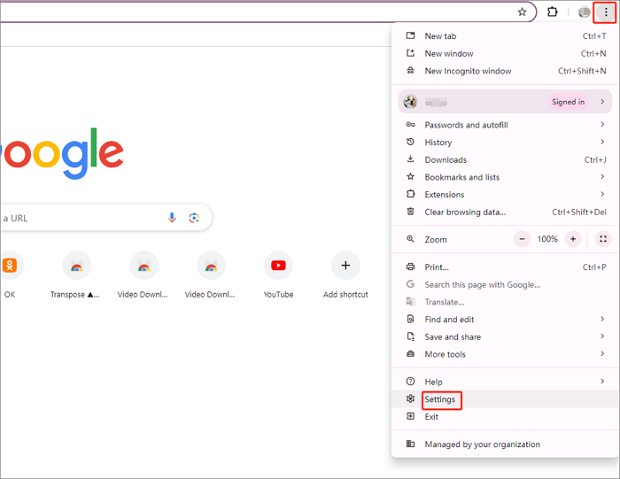 vá para a configuração do Chrome