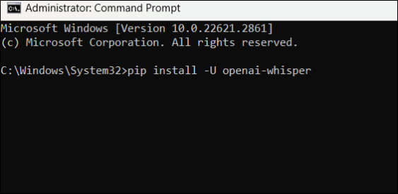 Install Whipser AI using CMD