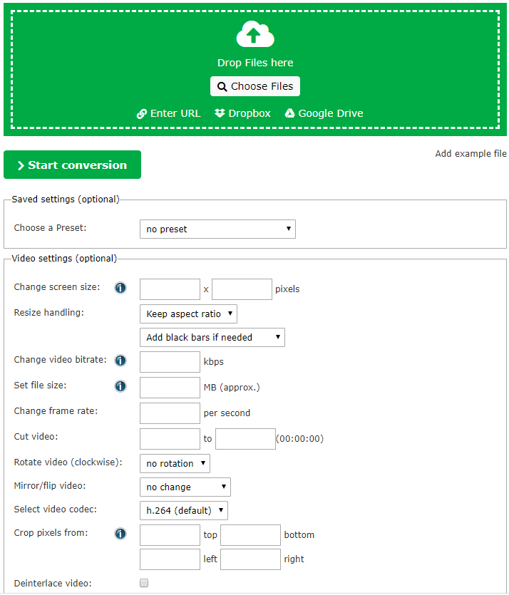 fare la conversione con Online-Convert