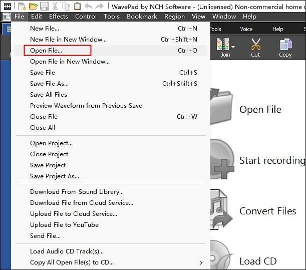 aprire i file in Wavepad
