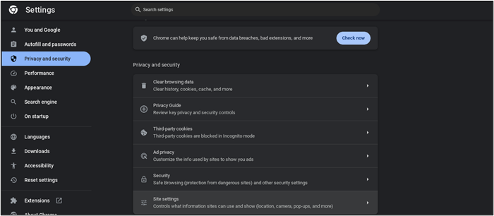 Website-Einstellungen öffnen chrome