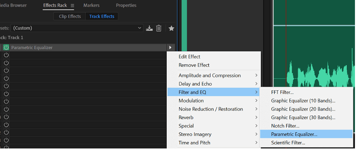Efecto Ecualizador Paramétrico Adobe Audition